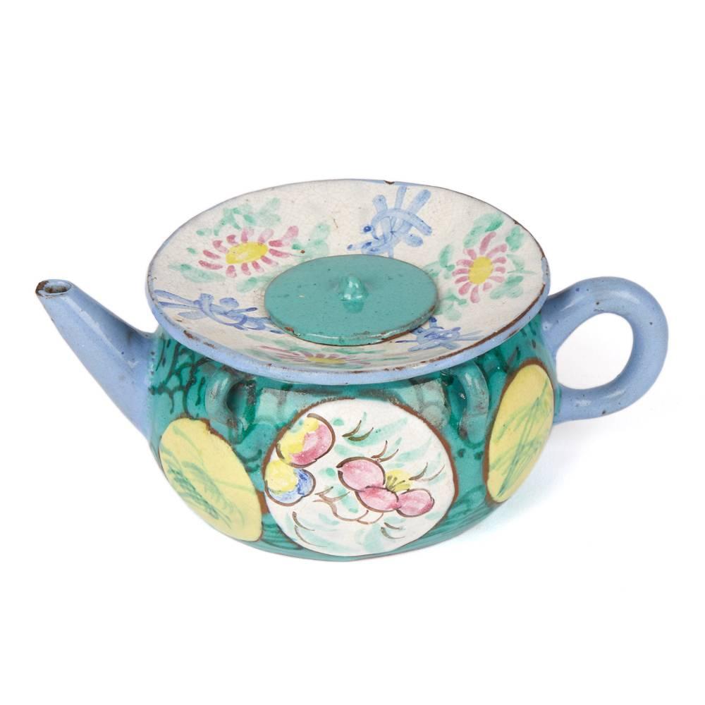 Glazed Antique Chinese Enameled Yixing Teapot, 19th Century For Sale