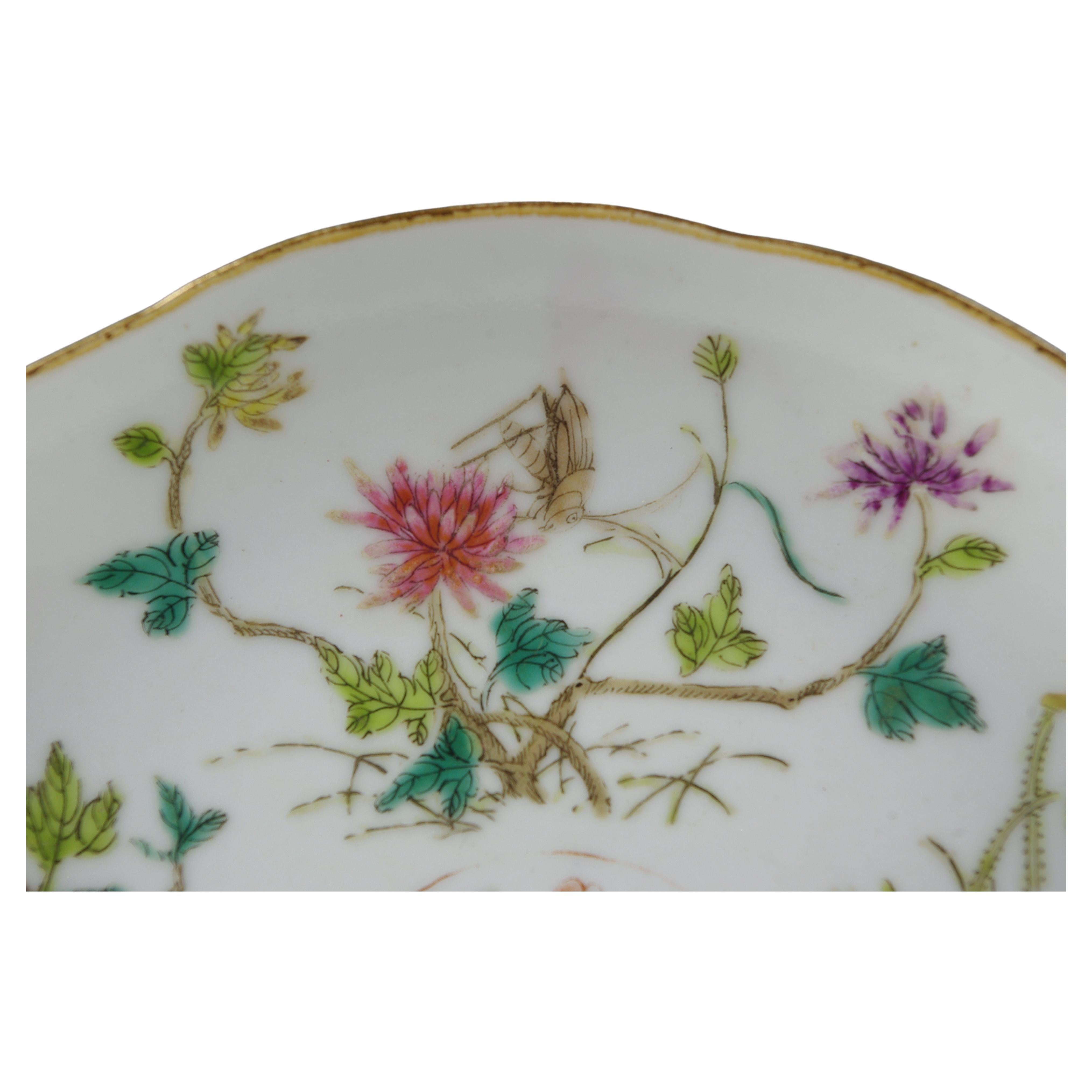 Antique Chinese Porcelain Famille Rose Fencai Saucer Dish 5 Flowers Daoguang 19c For Sale 1