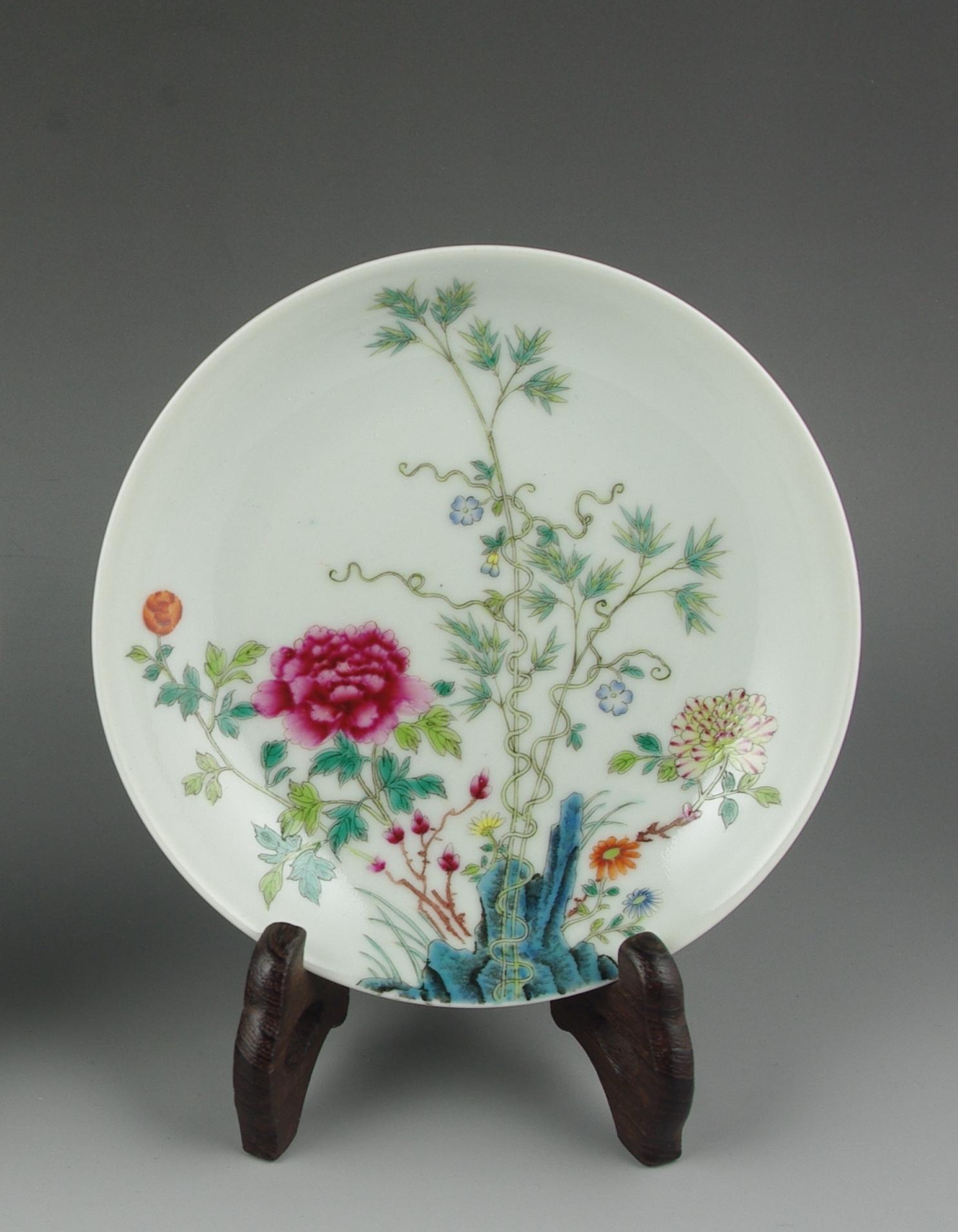 19th Century Antique Chinese Famille Rose Fencai Porcelain Saucer Dish Qing Guangxu Late 19c