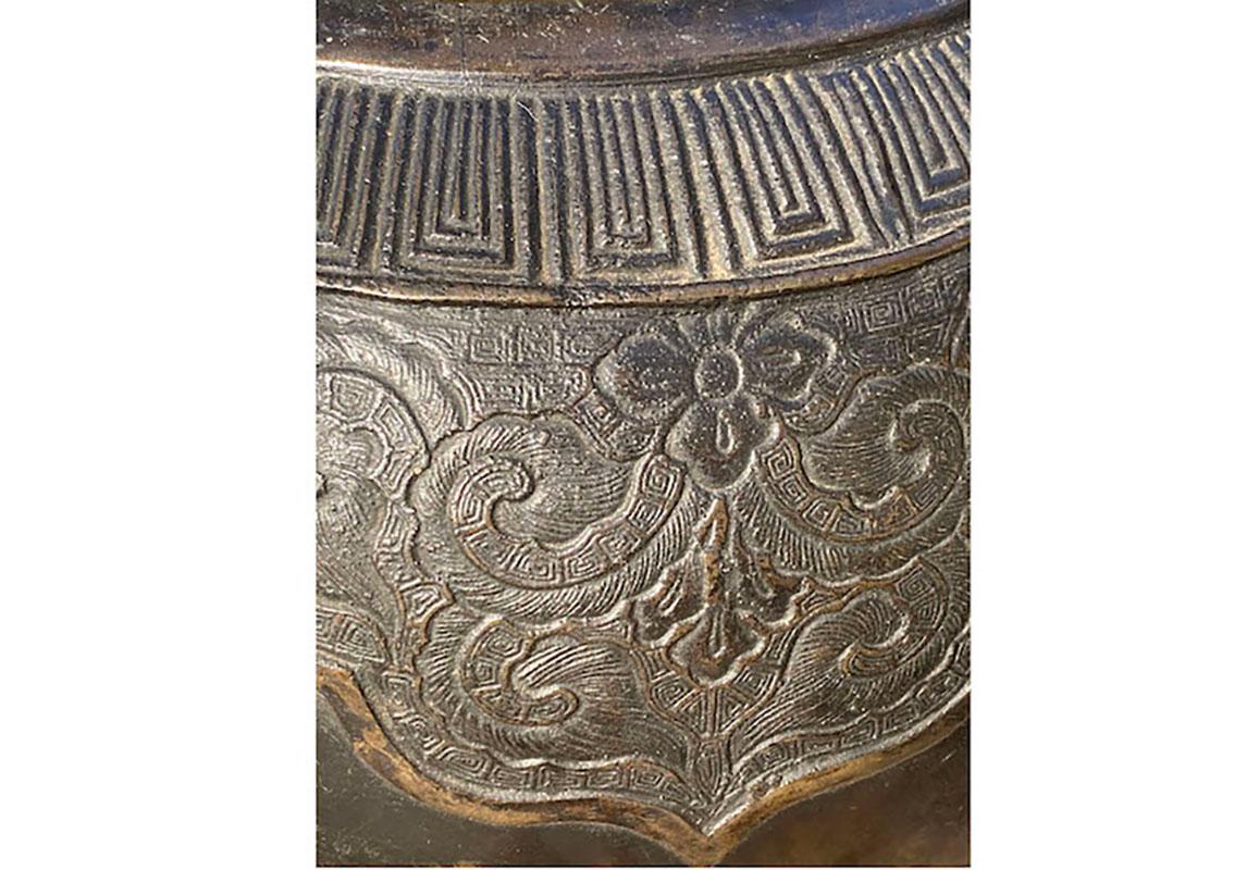 Late 19th Century Antique Chinese EX-LARGE Bronze Incense Burner w/ dragon handles For Sale