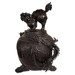 Antique Chinese EX-LARGE Bronze Incense Burner w/ dragon handles