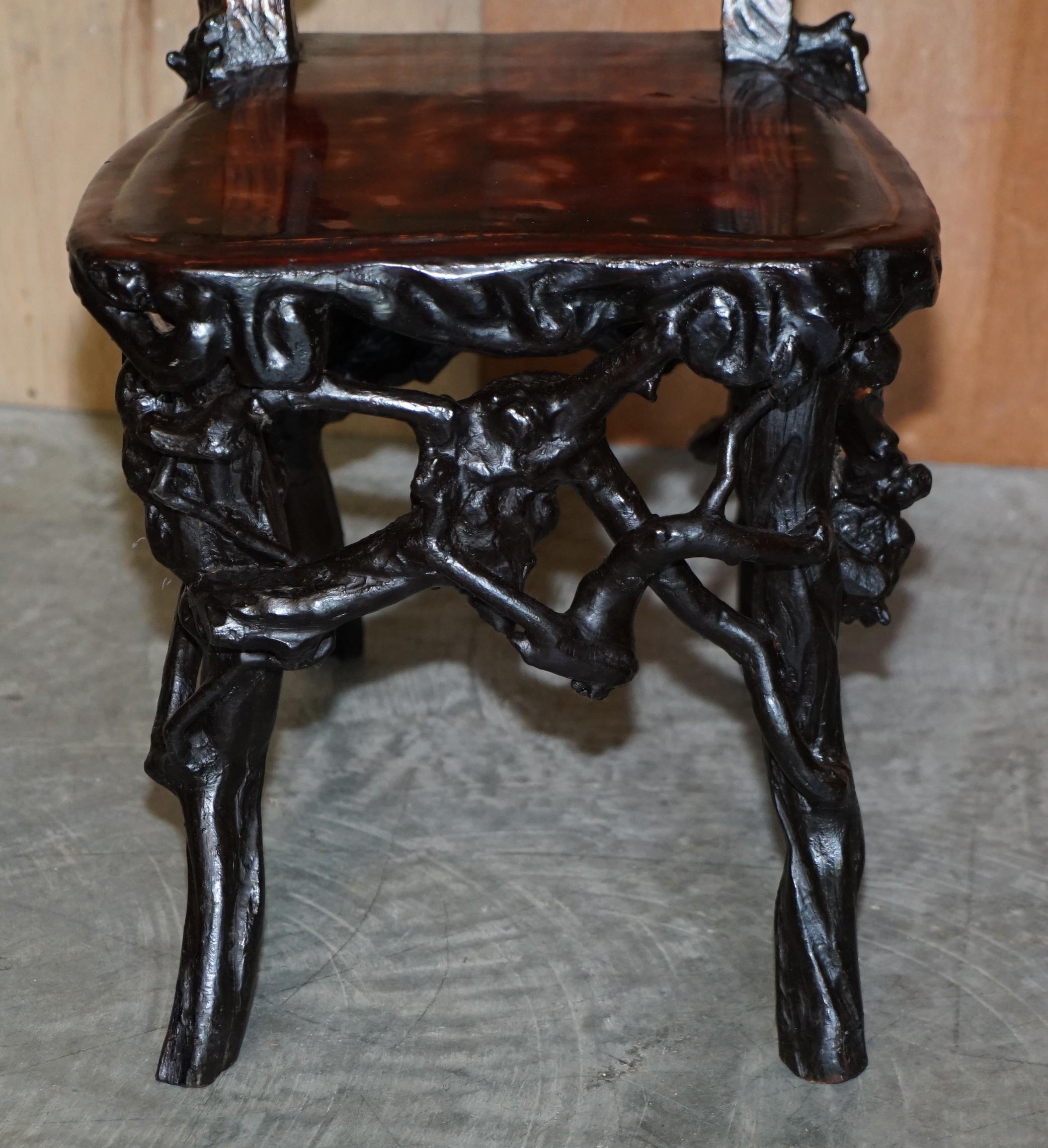 Antique Chinese Export 1920's Root Wood Carved Gilt Occasional Chairs & Table 9