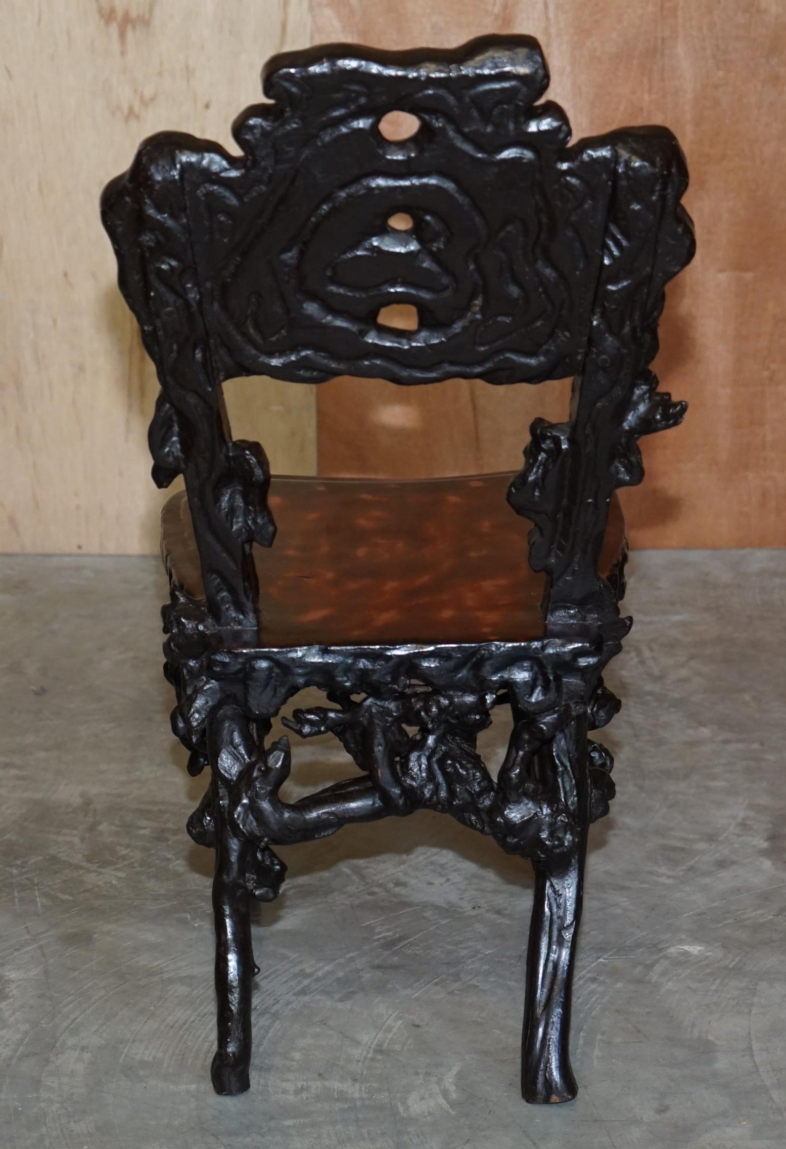 Antique Chinese Export 1920's Root Wood Carved Gilt Occasional Chairs & Table 11