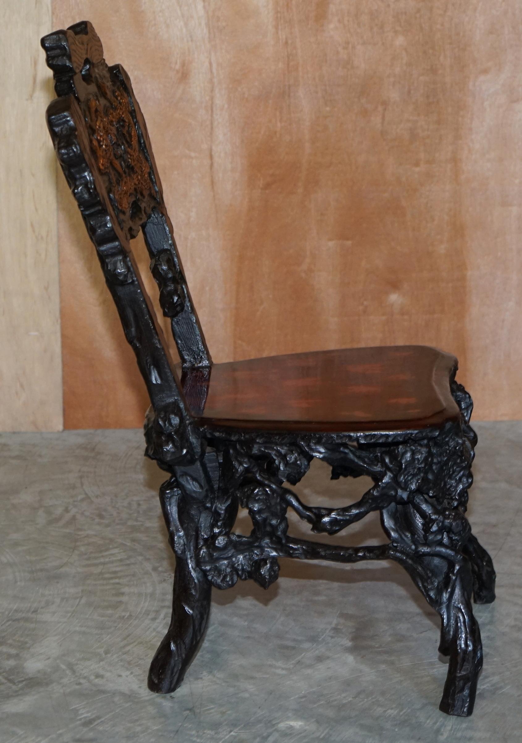 Antique Chinese Export 1920's Root Wood Carved Gilt Occasional Chairs & Table 16