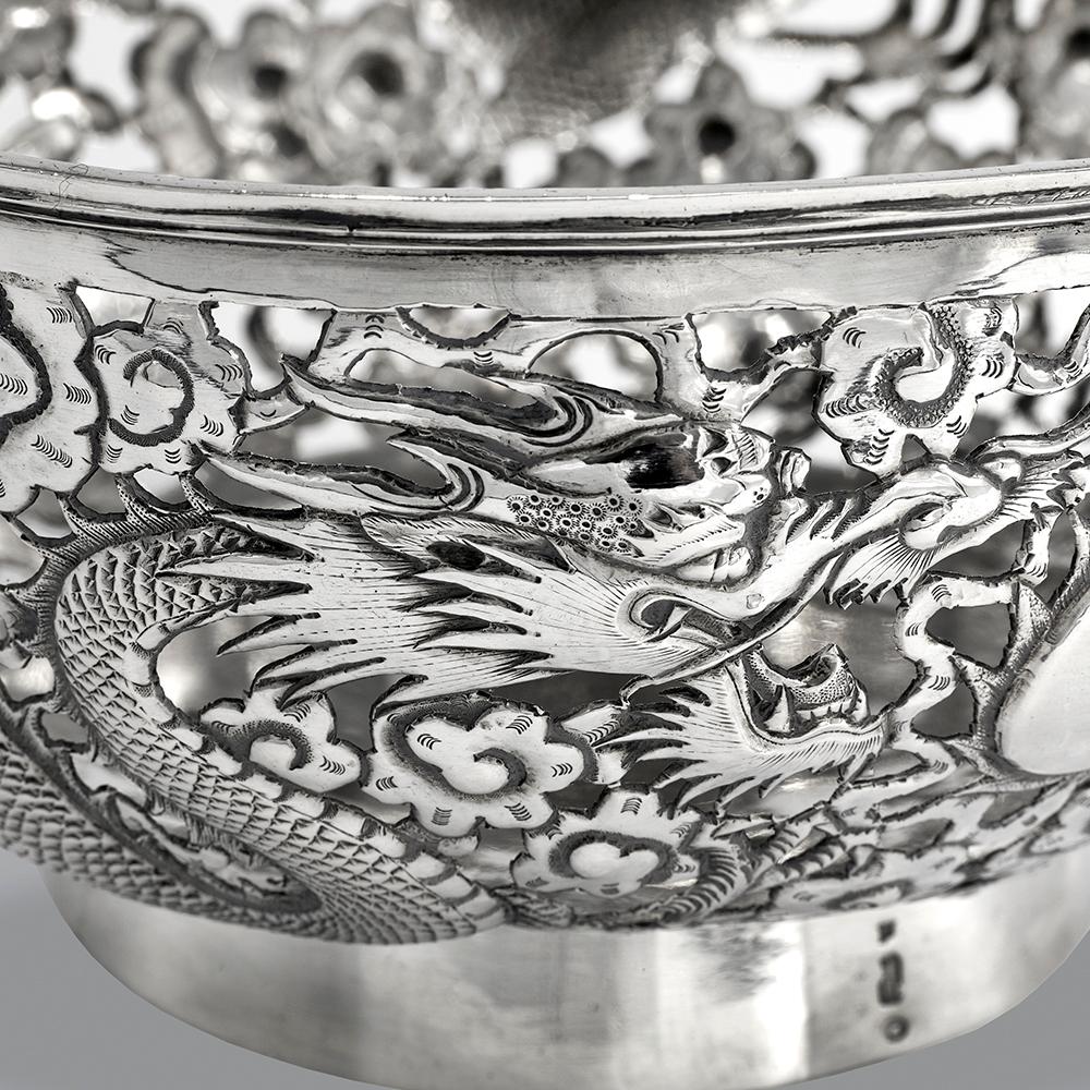 Antique Chinese Export 19th Century Solid Silver Bowl 7