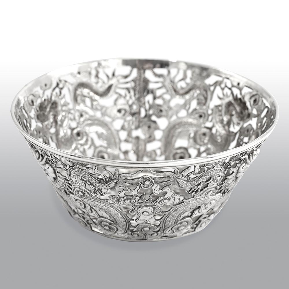 Antique Chinese Export 19th Century Solid Silver Bowl 2