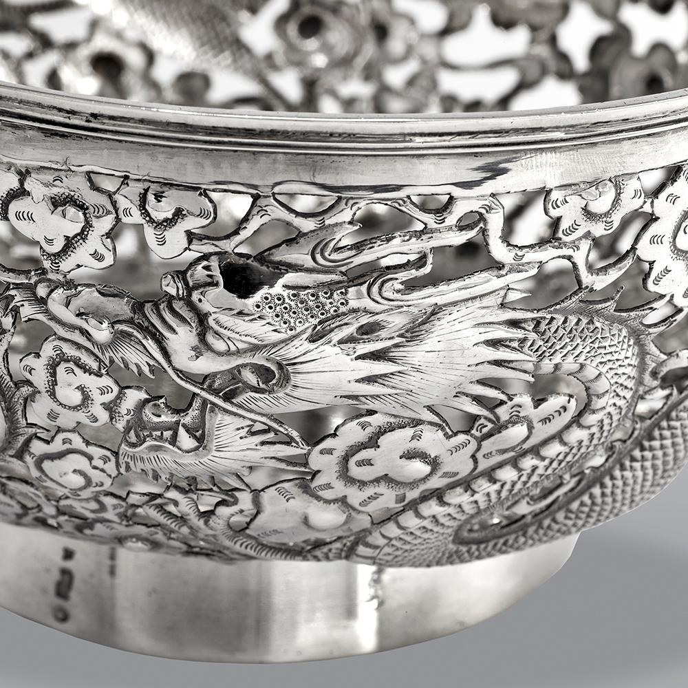 Antique Chinese Export 19th Century Solid Silver Bowl 4