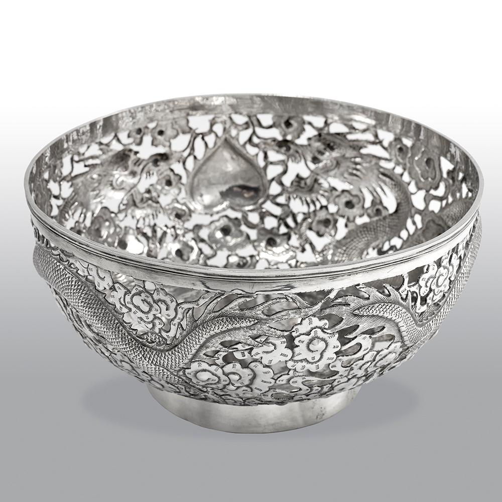 Antique Chinese Export 19th Century Solid Silver Bowl 5