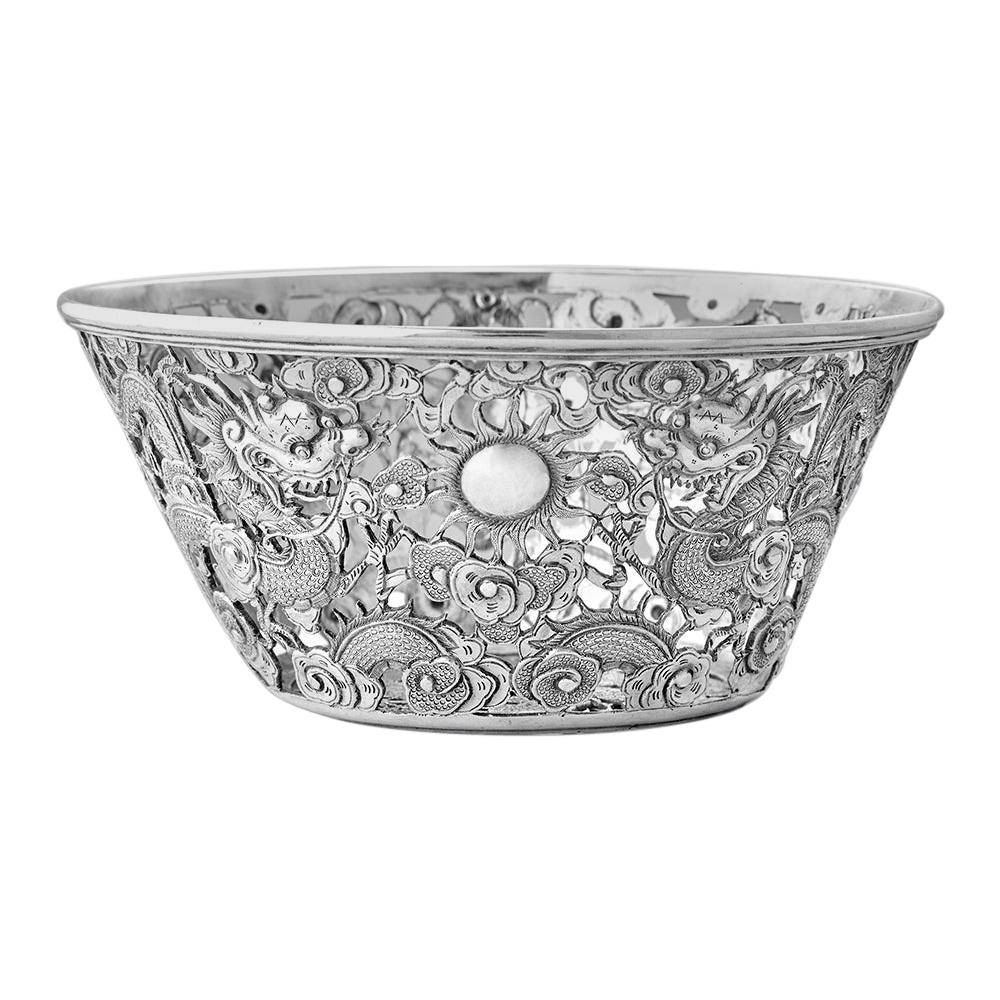 Antique Chinese Export 19th Century Solid Silver Bowl