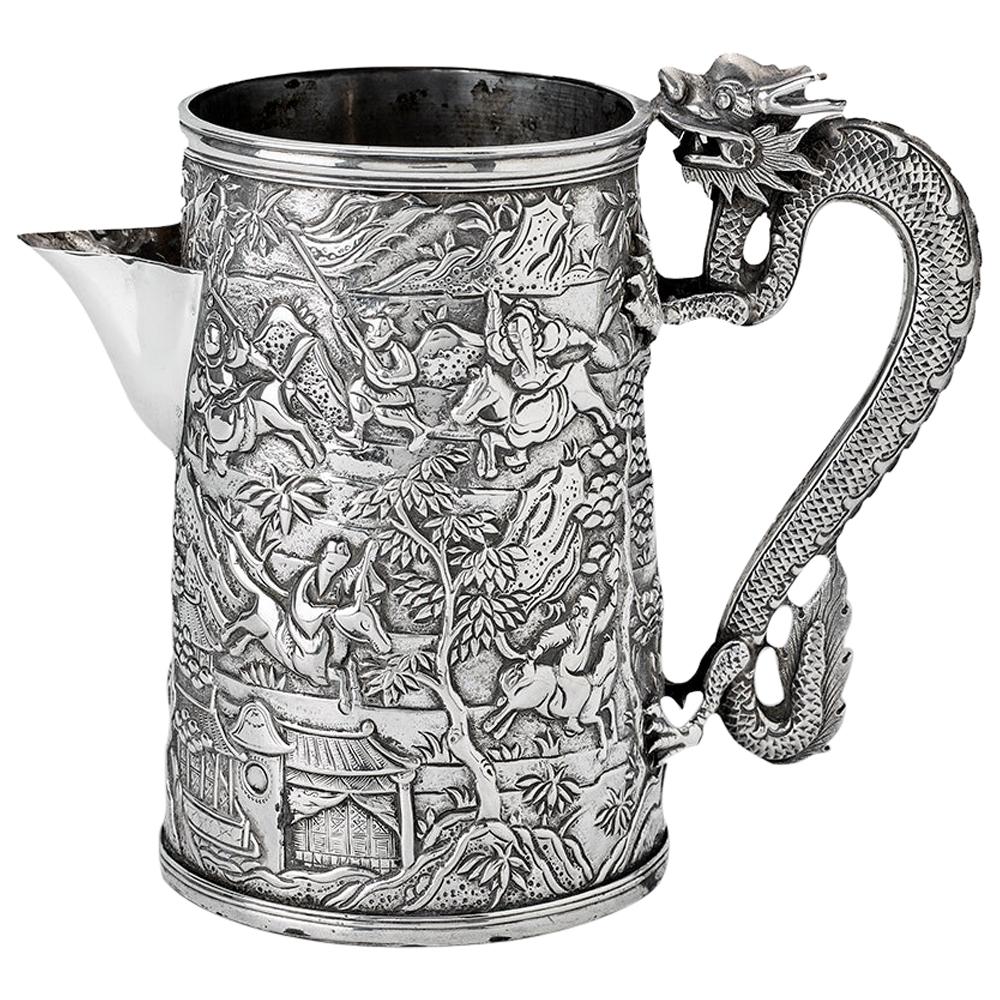 Antique Chinese Export 19th Century Solid Silver Tankard / Jug