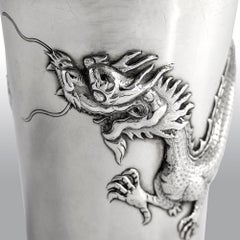 Antique Chinese Export 20th Century Solid Silver Dragon Beaker