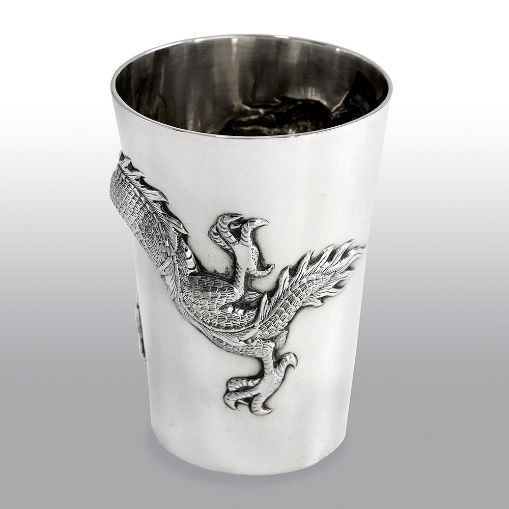 Antique Chinese Export 20th Century Solid Silver Dragon Beaker 1
