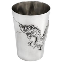 Antique Chinese Export 20th Century Solid Silver Dragon Beaker