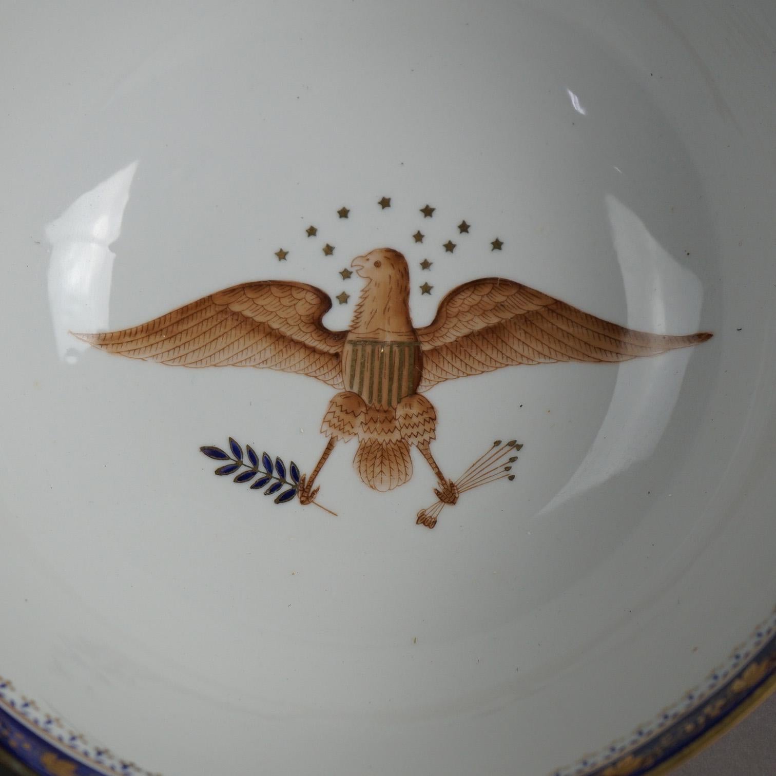 20th Century Antique Chinese Export Armorial Eagle Hand Painted & Gilt Porcelain Bowl 20th C