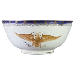 Vintage Chinese Export Armorial Eagle Hand Painted & Gilt Porcelain Bowl 20th C