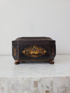 Antique Chinese Export Black Lacquer Tea Caddy