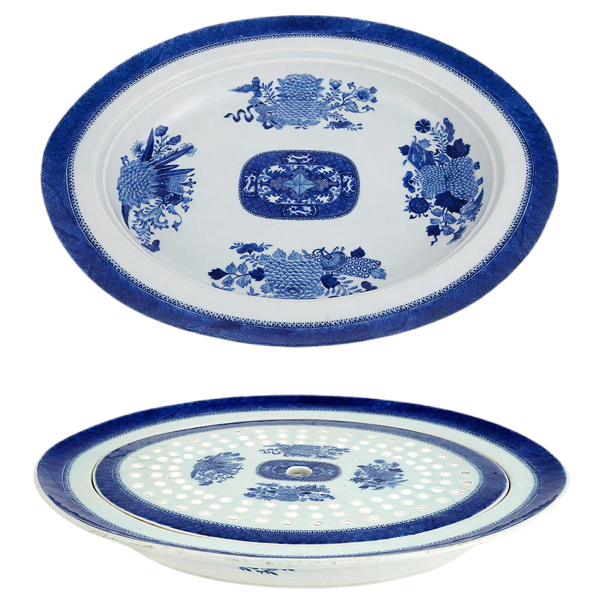 Antique Chinese Export Blue Fitzhugh Platter & Mazarin, Circa 1780 For Sale