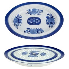 Antique Chinese Export Blue Fitzhugh Platter & Mazarin, Circa 1780