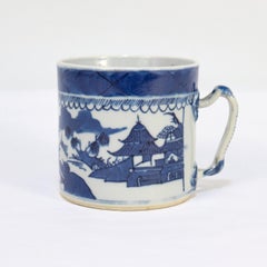 Antique Chinese Export Blue & White Canton Porcelain Coffee Cann / Chocolate Cup