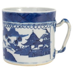 Antique Chinese Export Blue & White Canton Porcelain Coffee Cann / Chocolate Cup
