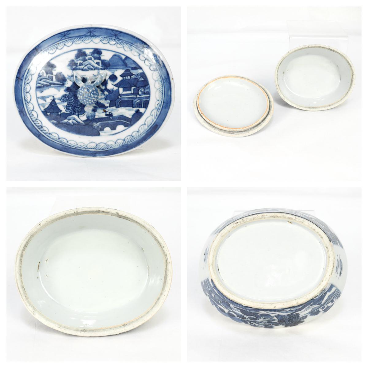 Ancien beurrier couvert en porcelaine de Canton bleu et blanc d'exportation chinoise en vente 4