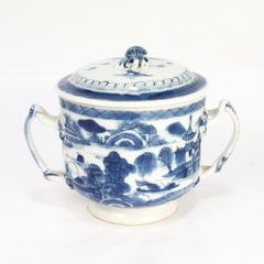 Antique Chinese Export Blue & White Canton Porcelain Covered Sugar