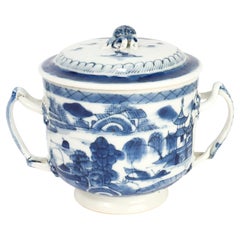 Antique Chinese Export Blue & White Canton Porcelain Covered Sugar