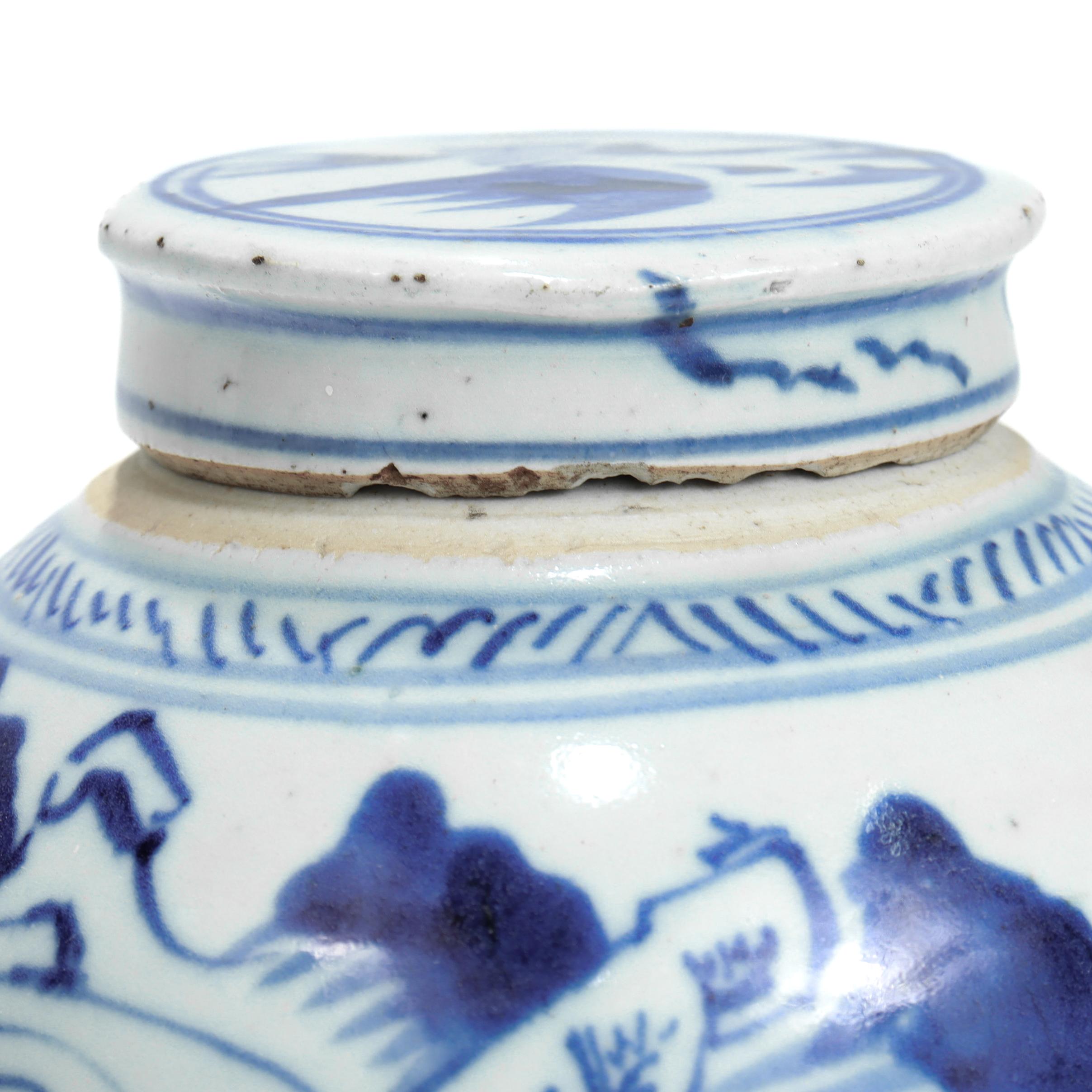 Antique Chinese Export Blue & White Canton Porcelain Ginger Jar For Sale 8