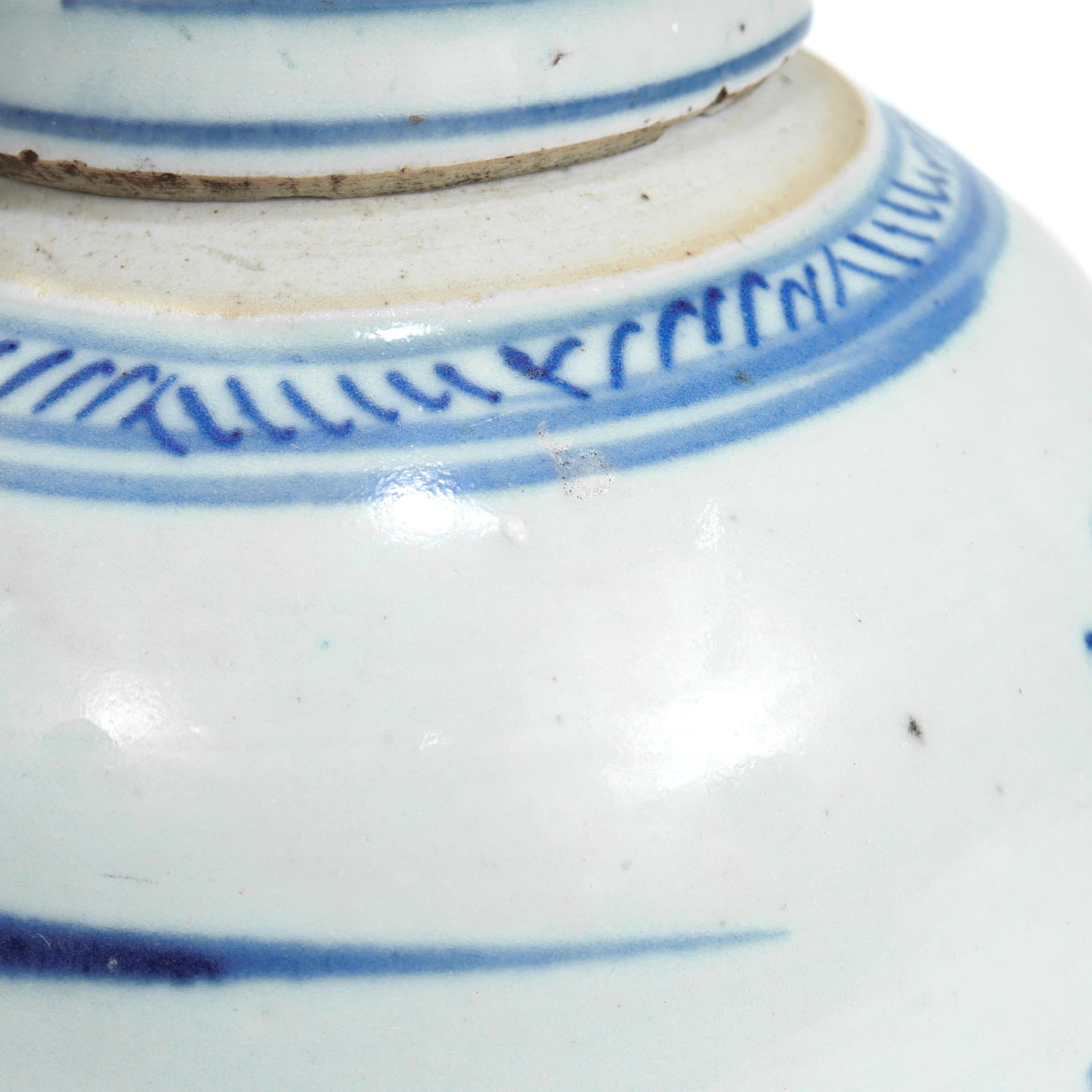 Antique Chinese Export Blue & White Canton Porcelain Ginger Jar For Sale 9