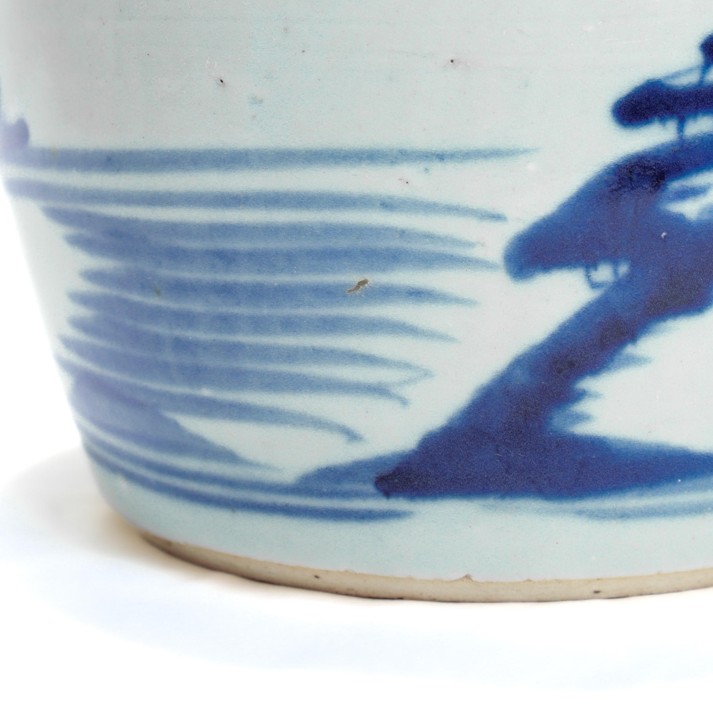 Antique Chinese Export Blue & White Canton Porcelain Ginger Jar For Sale 10