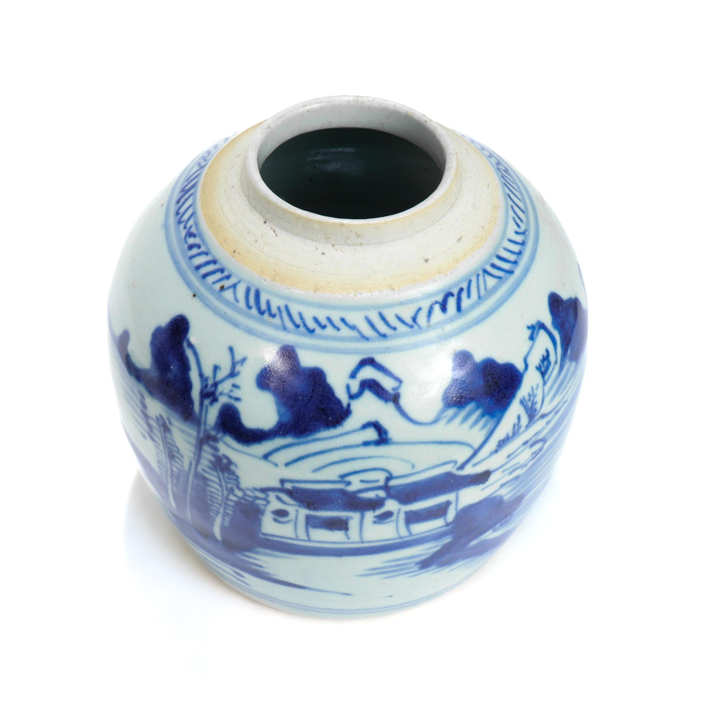 Antique Chinese Export Blue & White Canton Porcelain Ginger Jar For Sale 3