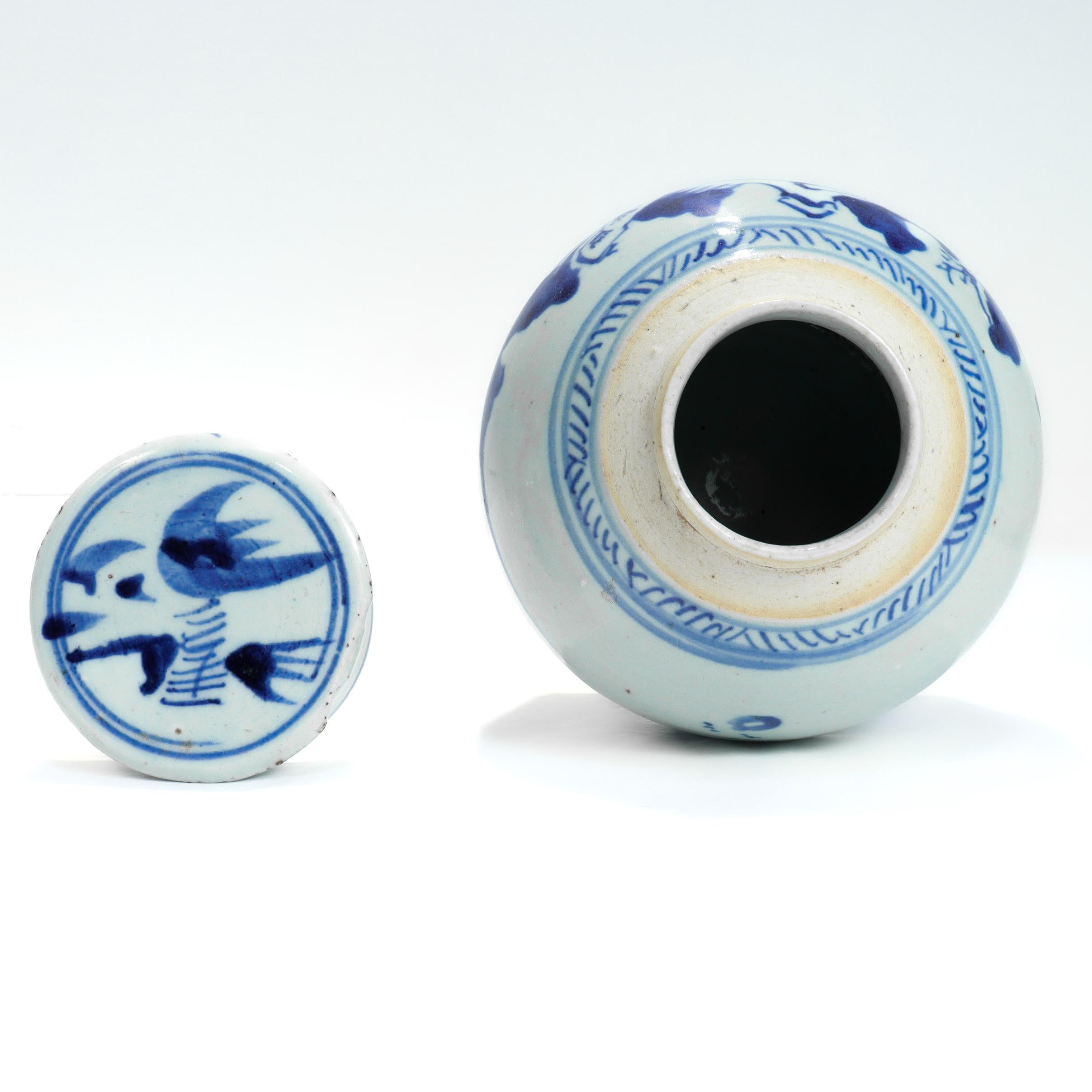 Antique Chinese Export Blue & White Canton Porcelain Ginger Jar For Sale 4