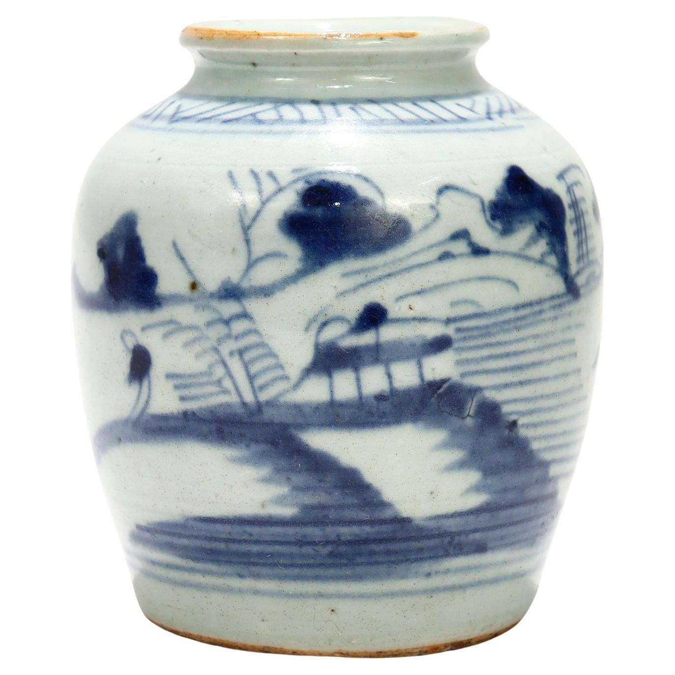 Antike chinesische Export Blau & Weiß Kanton Porzellan Ingwer-Glas im Angebot