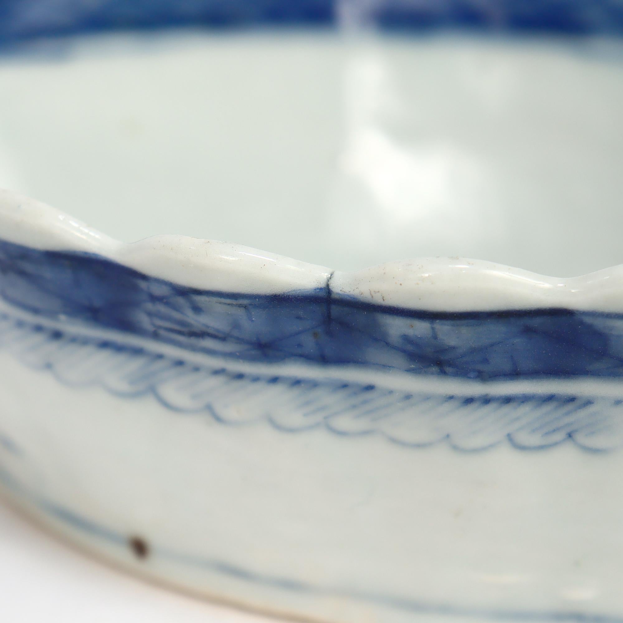 Antique Chinese Export Blue & White Canton Porcelain Gravy or Sauce Boat For Sale 13