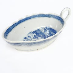 Antique Chinese Export Blue & White Canton Porcelain Gravy or Sauce Boat