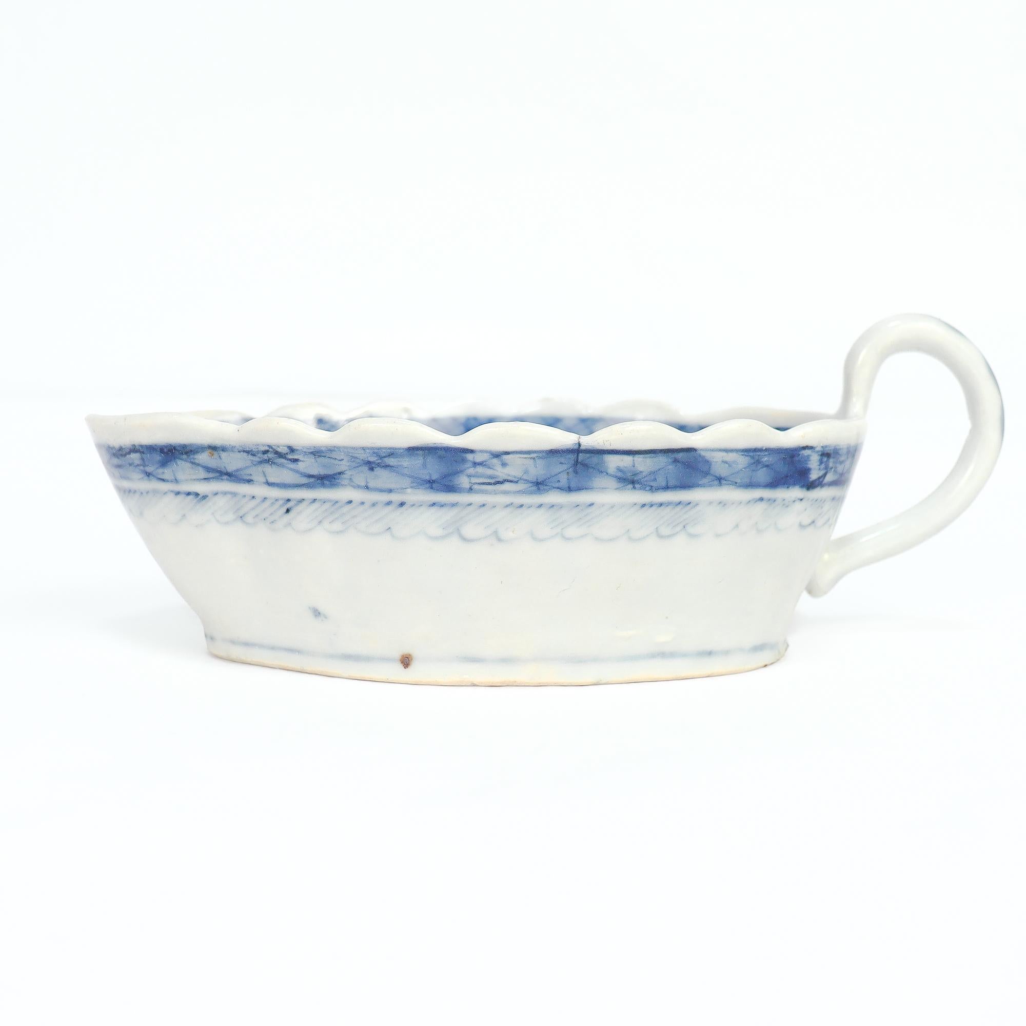 19th Century Antique Chinese Export Blue & White Canton Porcelain Gravy or Sauce Boat For Sale