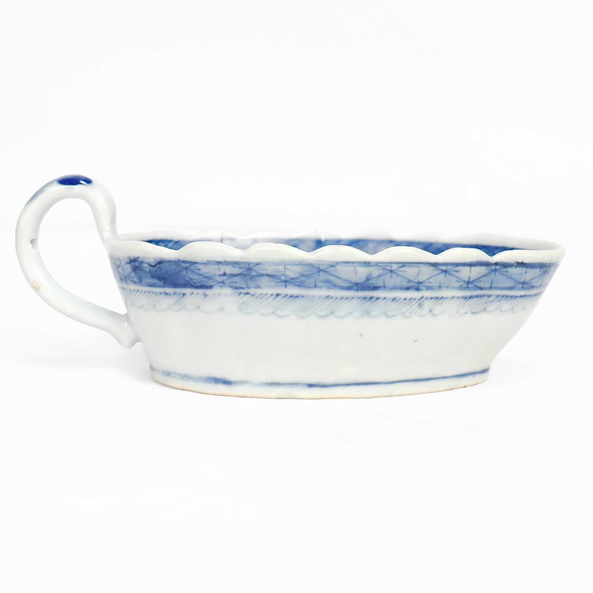 Antique Chinese Export Blue & White Canton Porcelain Gravy or Sauce Boat For Sale 2