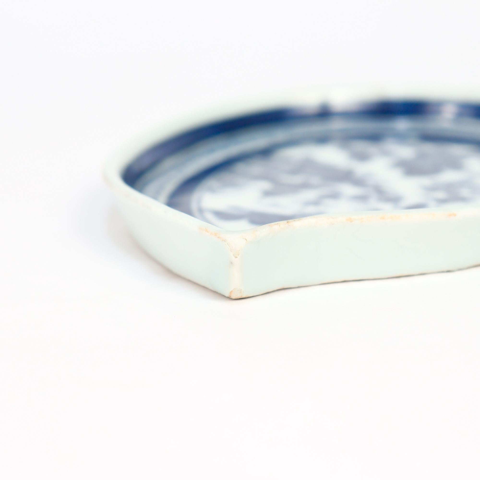 Antike chinesische Export Blau & Weiß Kanton Porzellan Blatt Schale oder Vide Poche im Angebot 4