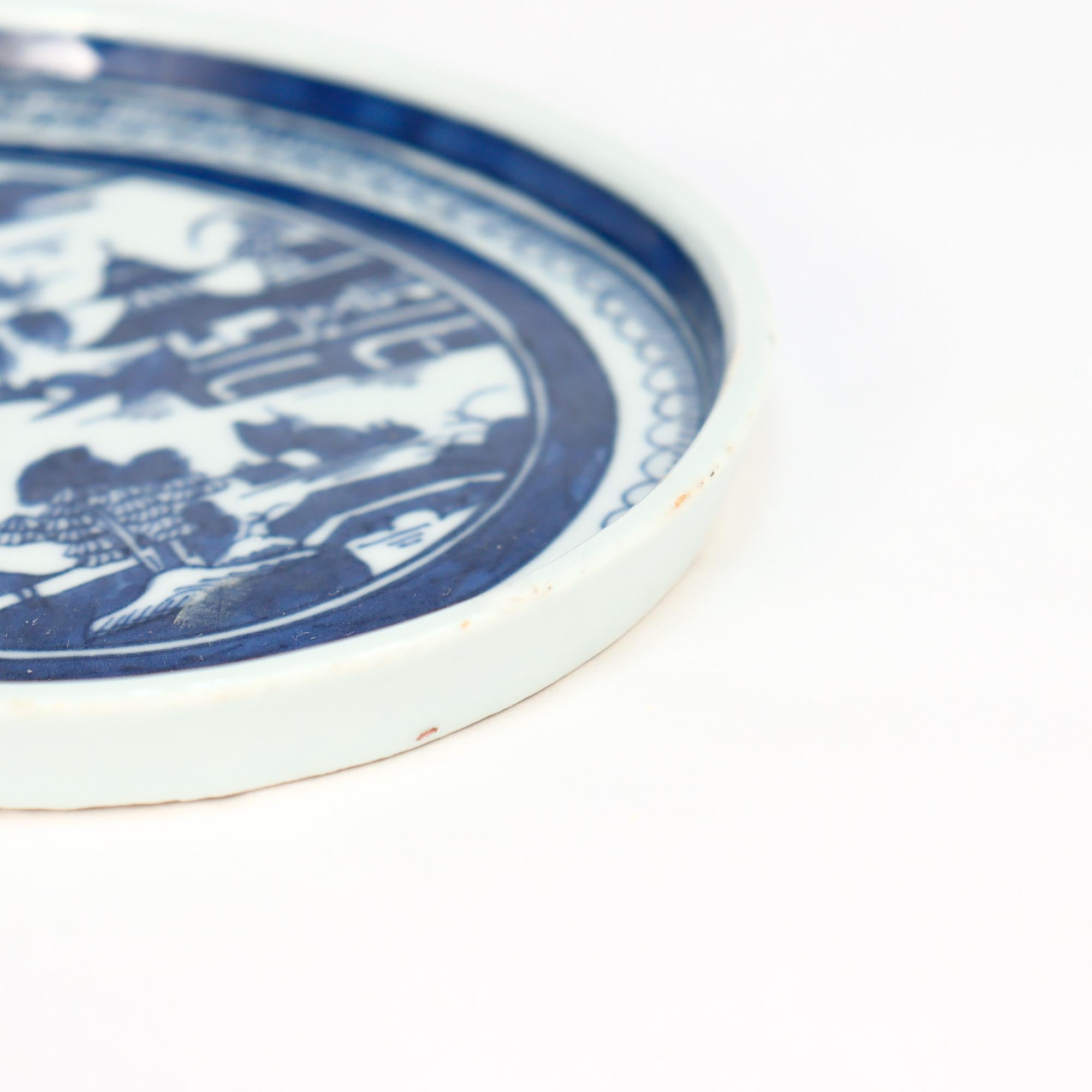 Antike chinesische Export Blau & Weiß Kanton Porzellan Blatt Schale oder Vide Poche im Angebot 5