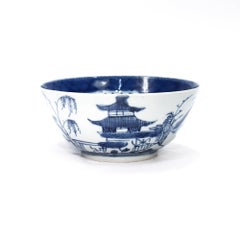 Antique Chinese Export Blue & White Canton Porcelain Small Bowl