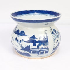 Antique Chinese Export Blue & White Canton Porcelain Spittoon