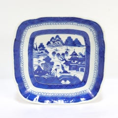 Antique Chinese Export Blue & White Canton Porcelain Square Bowl