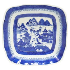 Antique Chinese Export Blue & White Canton Porcelain Square Bowl