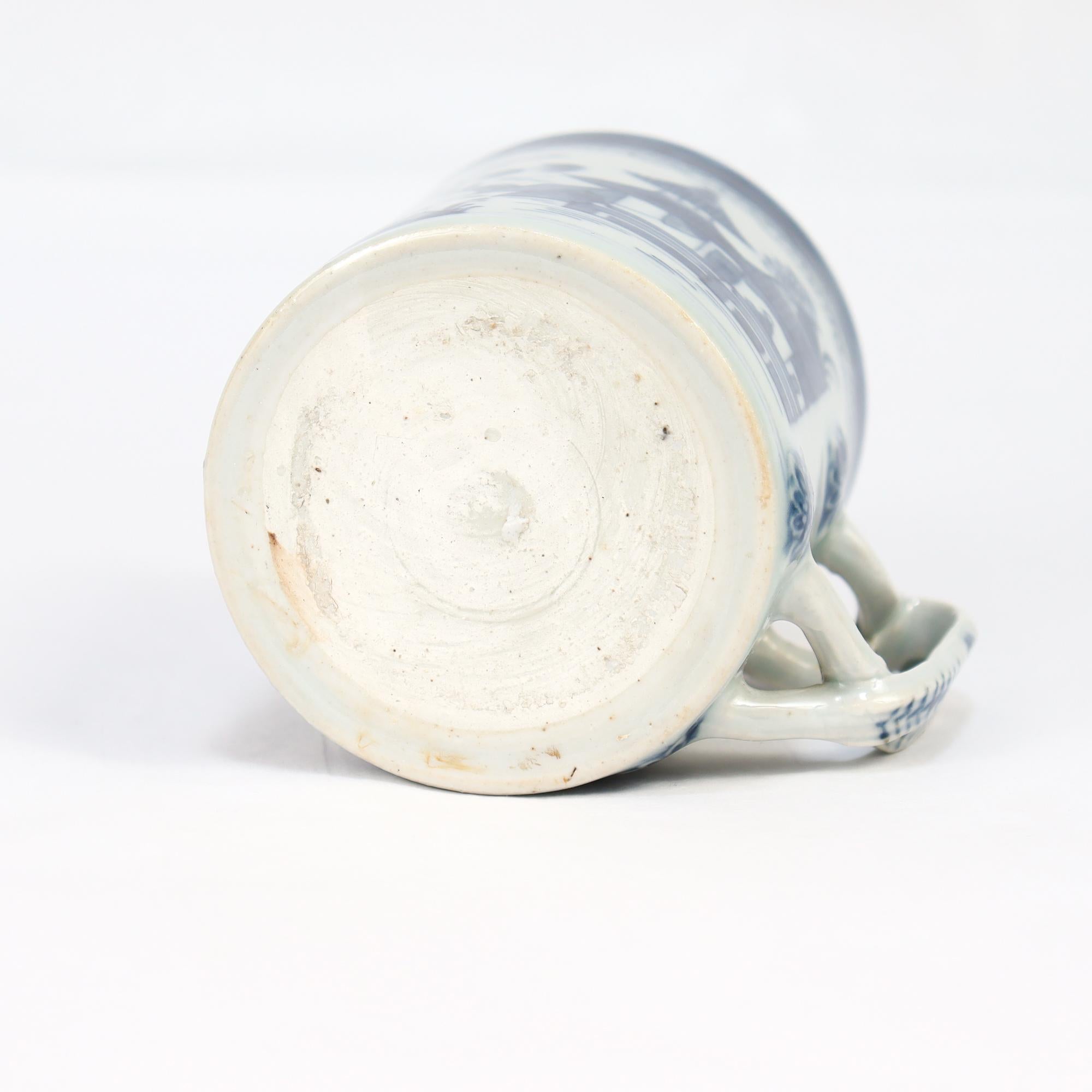 Antike chinesische Export Blau & Weiß Kanton Porzellan Tankard oder Kaffeetasse im Angebot 4