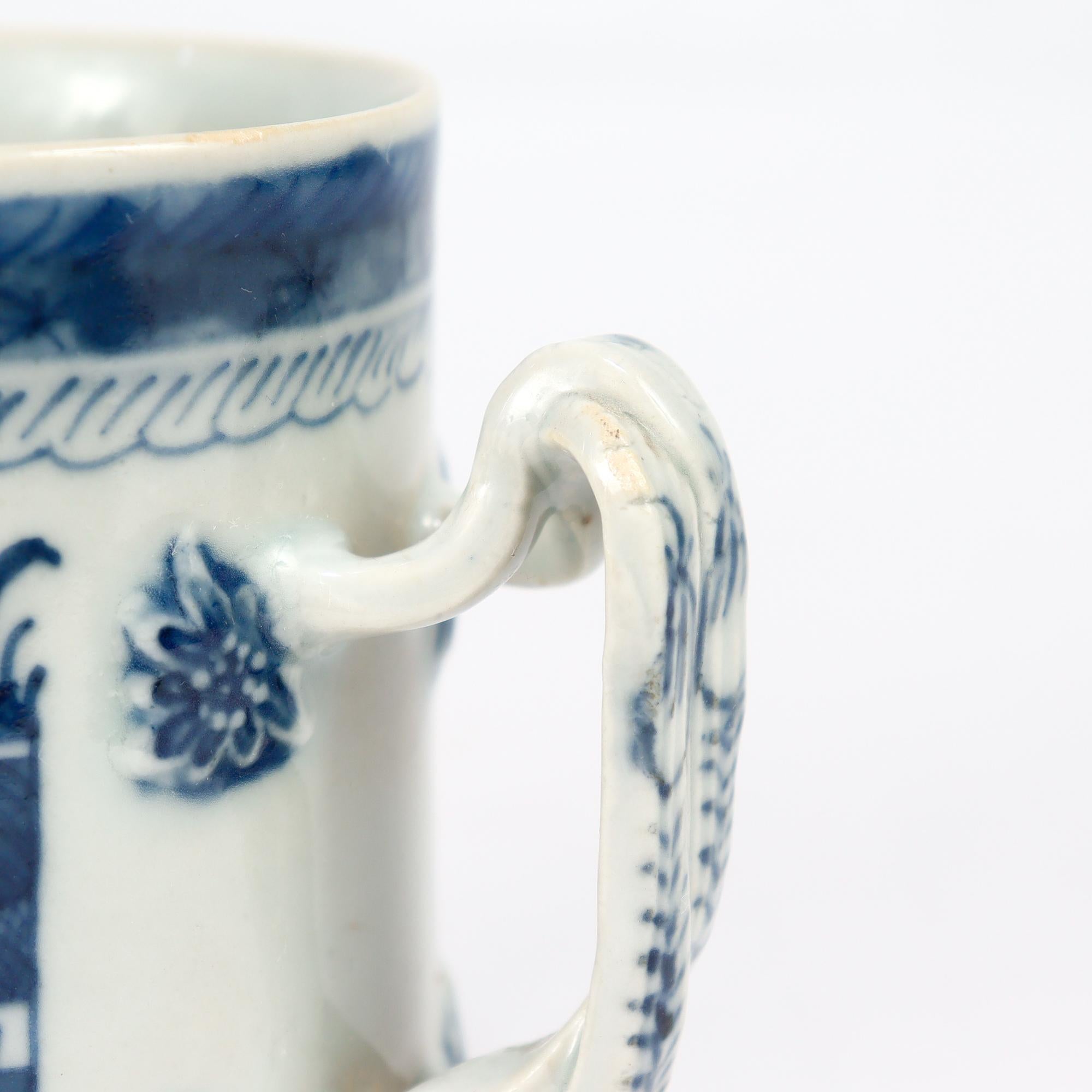 Antike chinesische Export Blau & Weiß Kanton Porzellan Tankard oder Kaffeetasse im Angebot 5