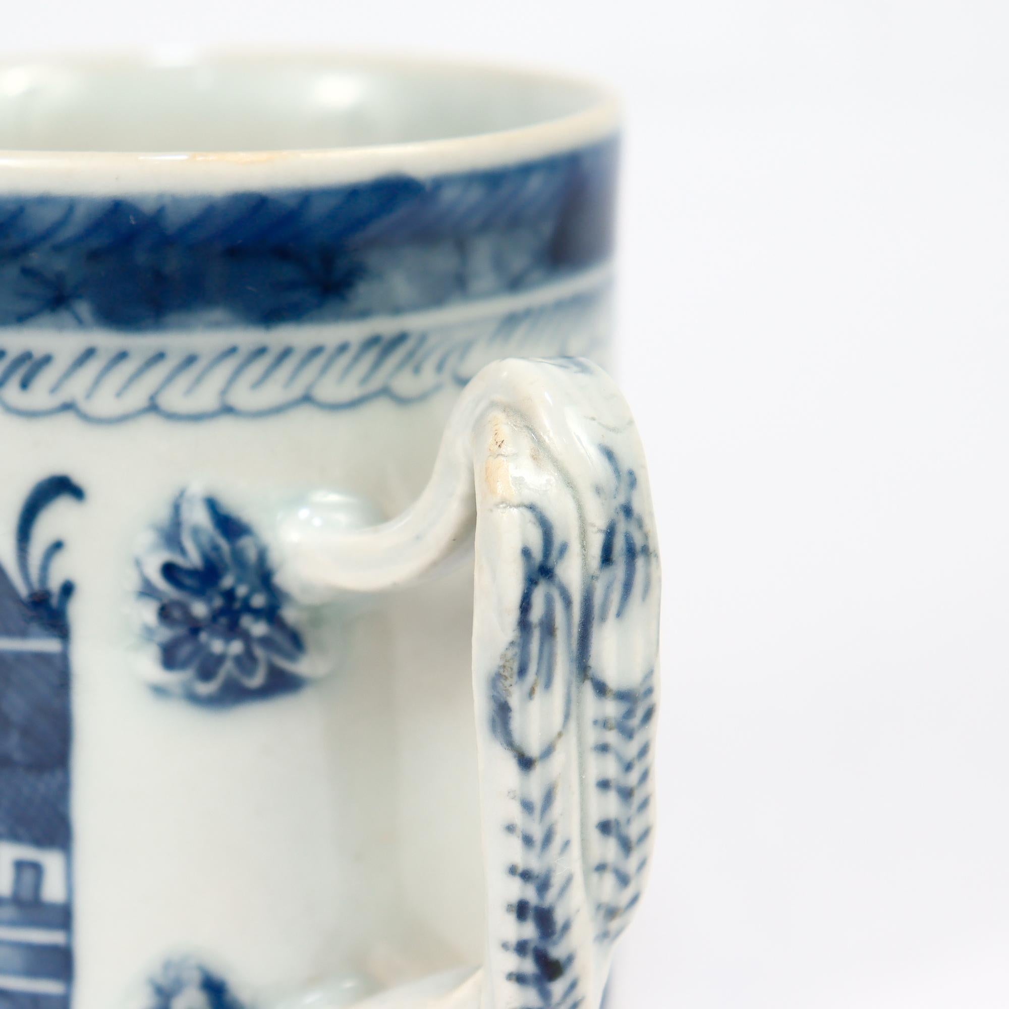 Antike chinesische Export Blau & Weiß Kanton Porzellan Tankard oder Kaffeetasse im Angebot 6