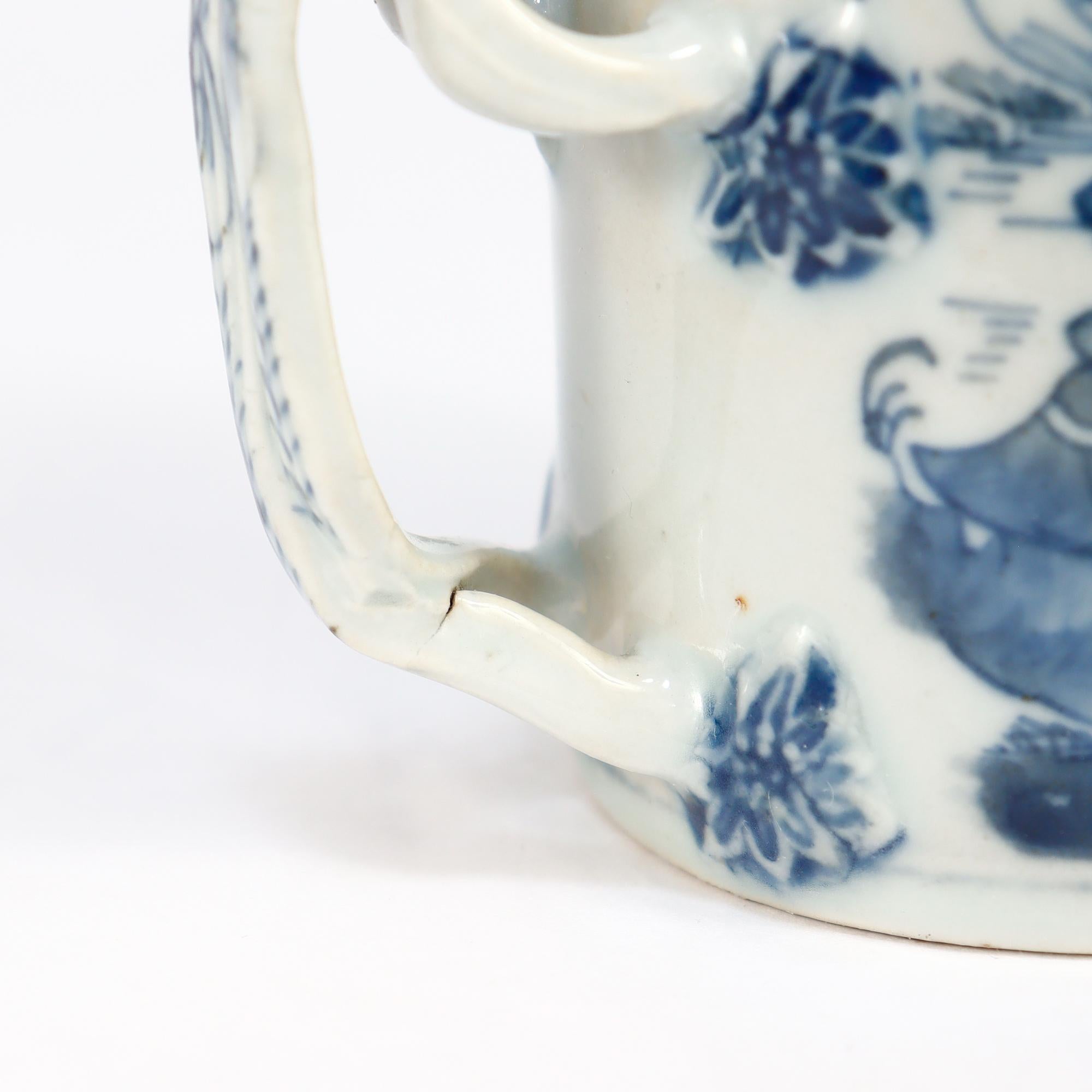 Antike chinesische Export Blau & Weiß Kanton Porzellan Tankard oder Kaffeetasse im Angebot 7