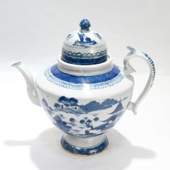 Antique Chinese Export Blue & White Canton Porcelain Tea Pot