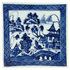 Antique Chinese Export Blue & White Canton Porcelain Wall or Floor Tile