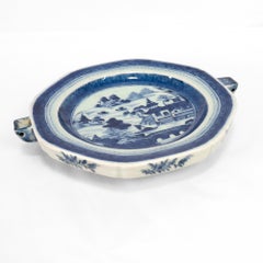 Antique Chinese Export Blue & White Canton Porcelain Warming Hot Plate